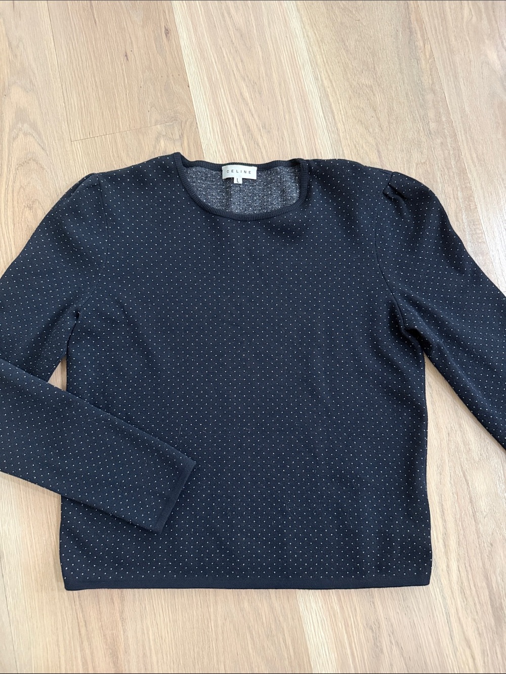 CELINE Paris Vintage Extra Fine Merino Wool Polka Dot Knit Sweater Size L Italy